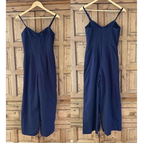 J. Crew 2 Navy Blue Tank Top Romper‎ Cotton Linen Jumpsuit - Picture 1 of 12